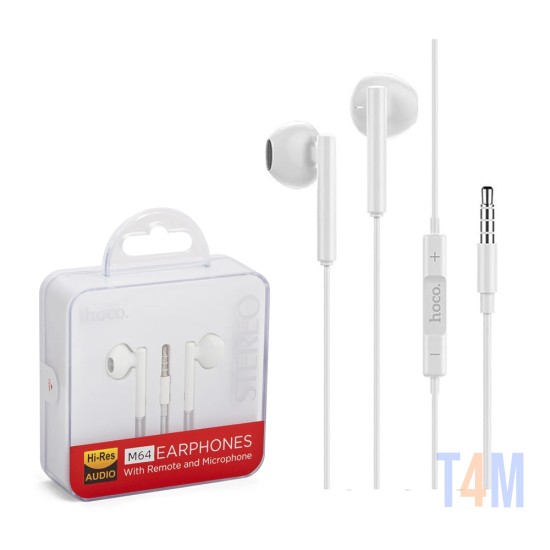 Auscultadores Hoco M64 Melodious com Cabo e Microfone 3,5 mm 1,2 m Branco